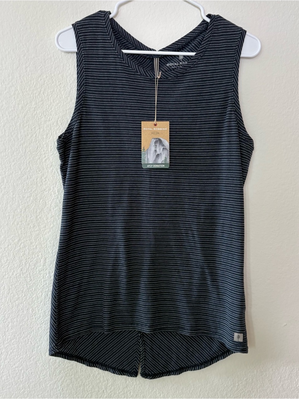 Royal Robbins Vacationer Tank Top Hemp Cotton Blue Striped Small Eclipse